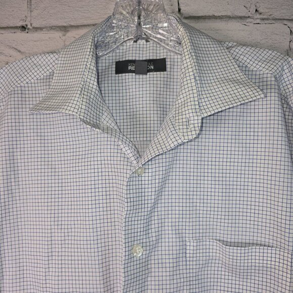 KENNETH COLE REACTION MENS LONG SLEEVE BUTTON DOWN WHITE AND BLUE PLAID SIZE XL - Picture 7 of 7